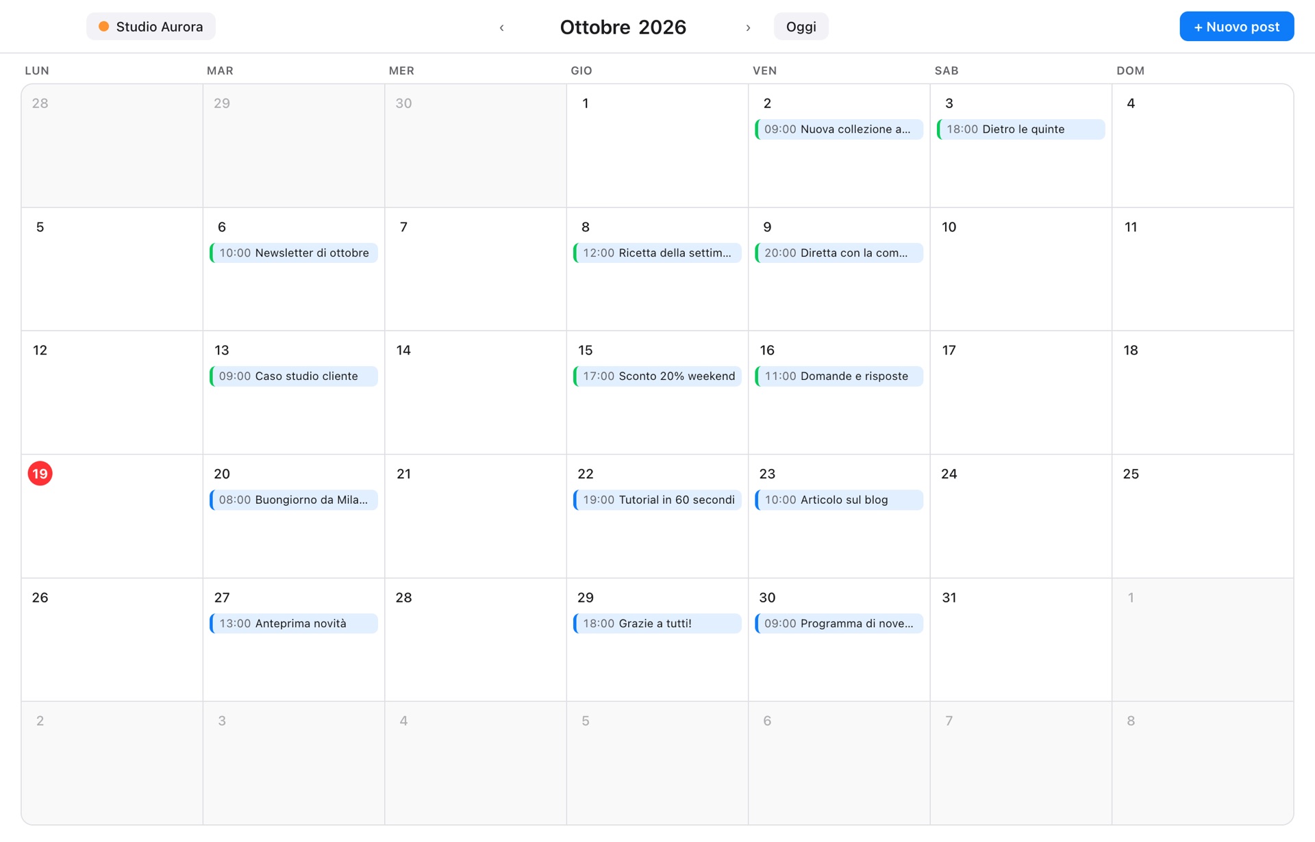 The Postnest calendar