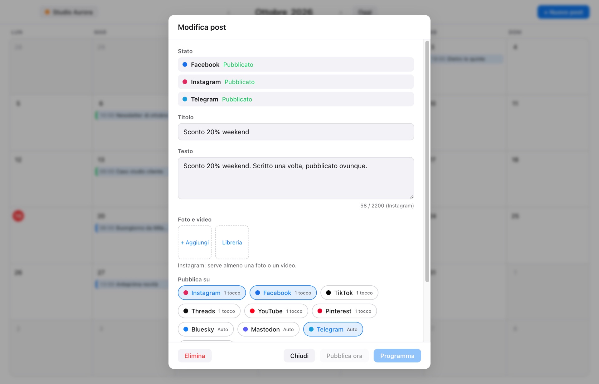 Writing a post in Postnest